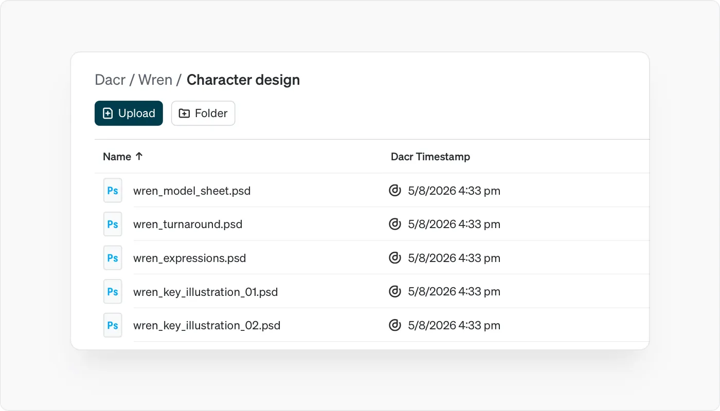 Captura de la app de Dacr: Copyright registration, multiple files selected.