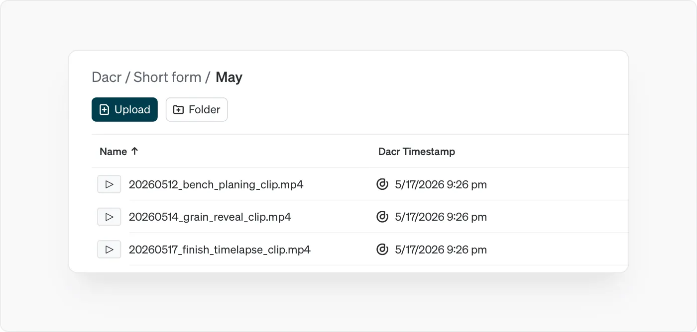 Captura de la app de Dacr: Copyright registration, multiple files selected.