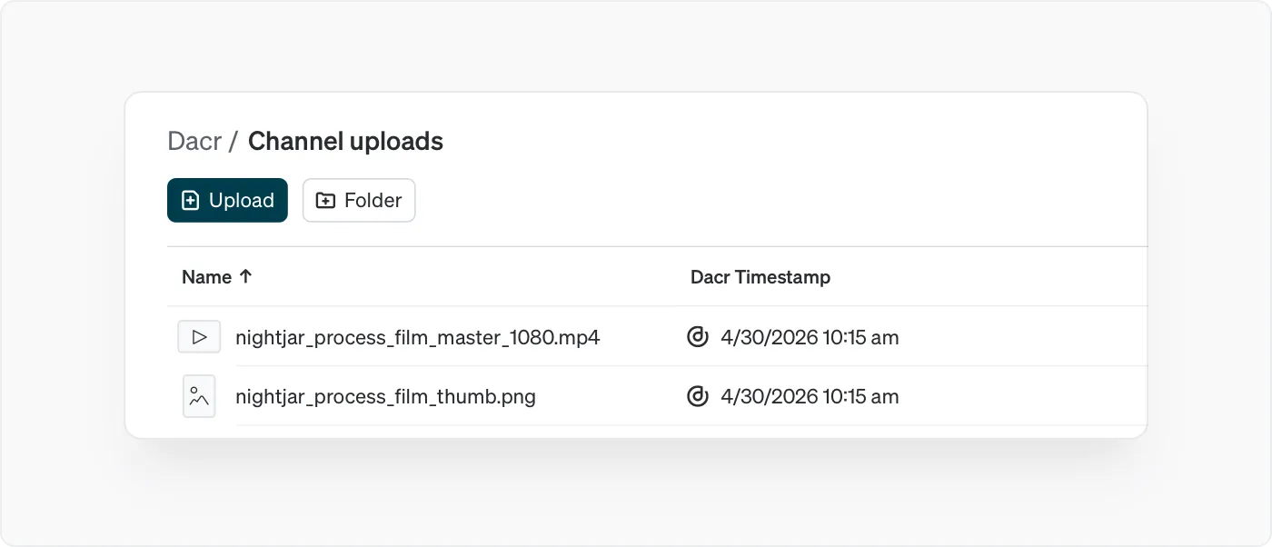 Captura de la app de Dacr: Copyright registration, multiple files selected.