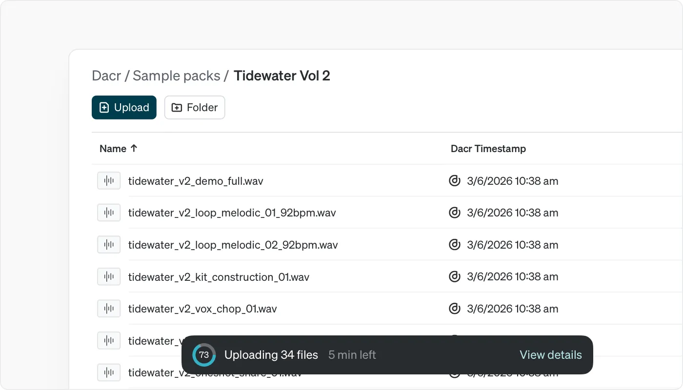 Dacr app screenshot: Copyright registration, multiple files selected.