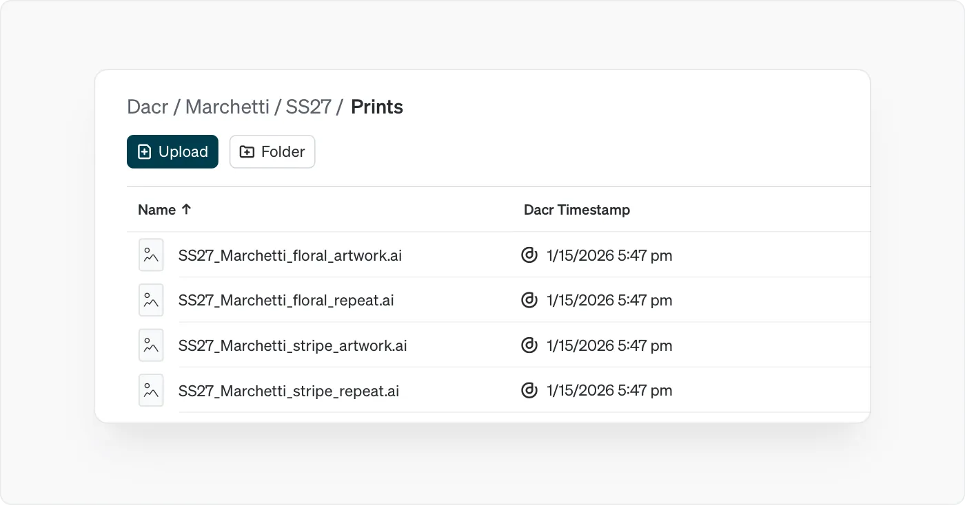 Captura de la app de Dacr: Copyright registration, multiple files selected.