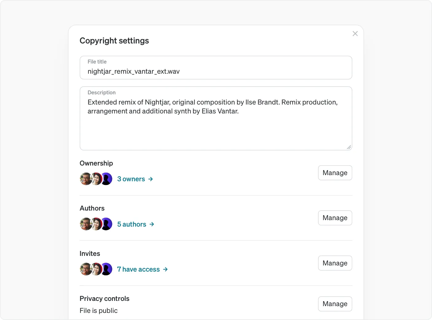 Dacr app screenshot: Copyright settings.