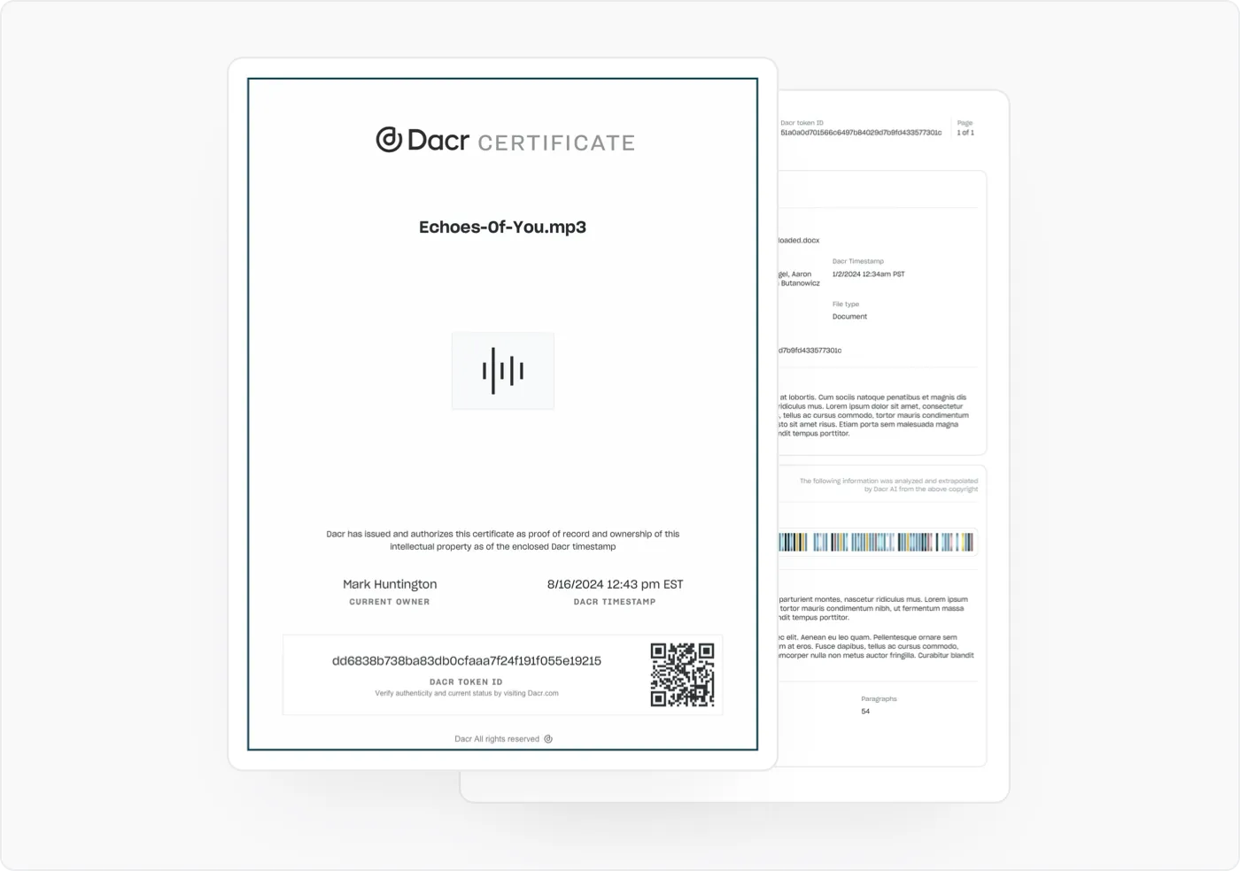 Dacr app screenshot: View Dacr Certificate.