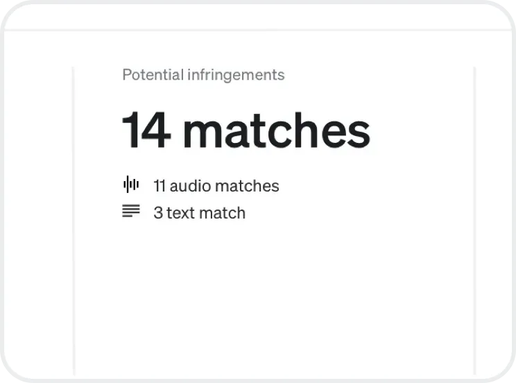 Dacr app screenshot: Infringement report: potential infringements.