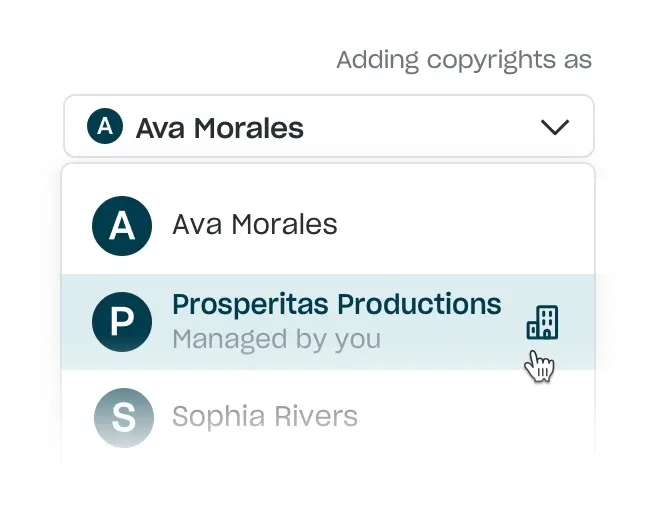 A list of copyright owners to assign original work to