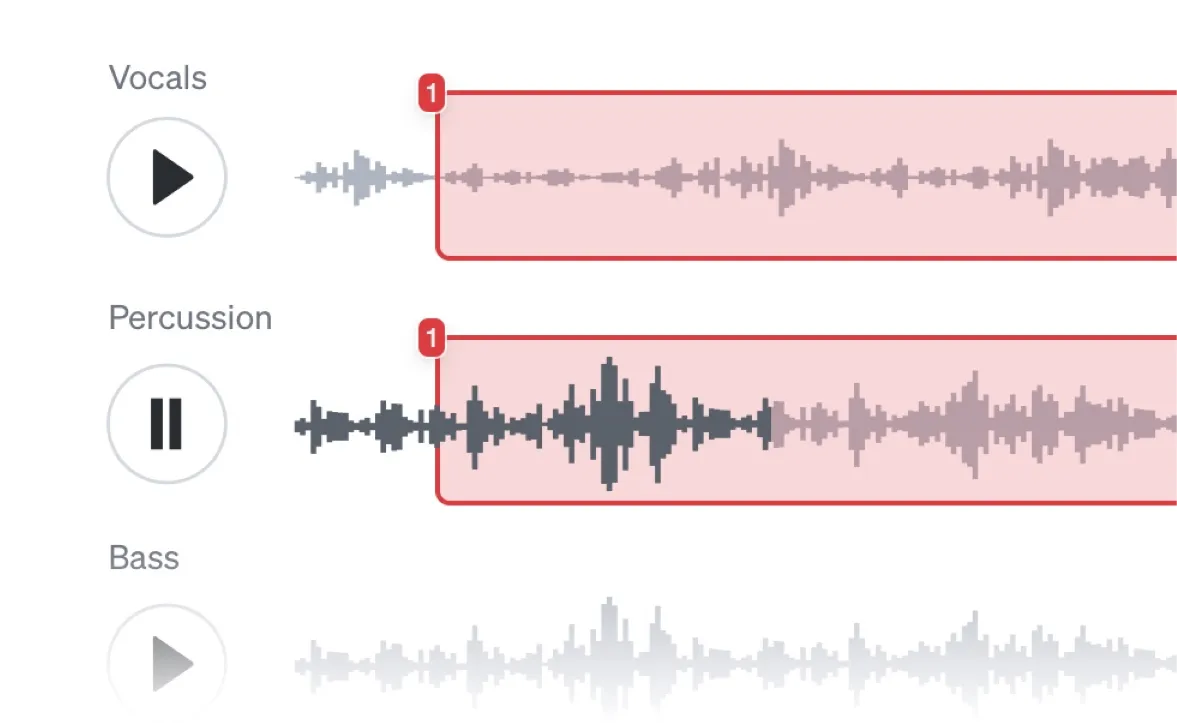 Playable stems for each infringement