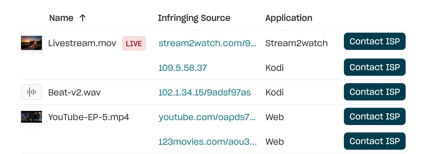 A list of website infringing on your copyright