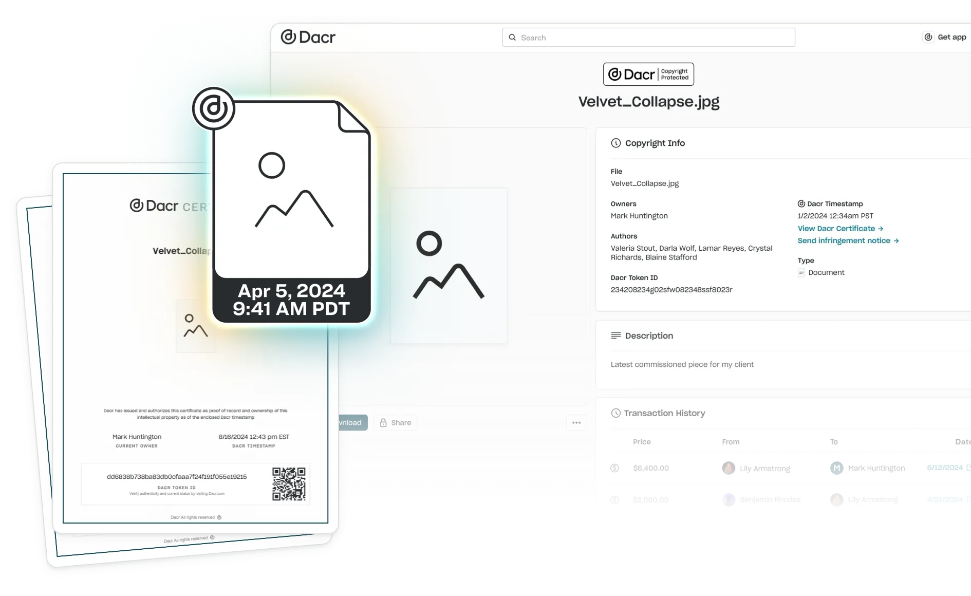 A Dacr copyright page & certificate for your artwork