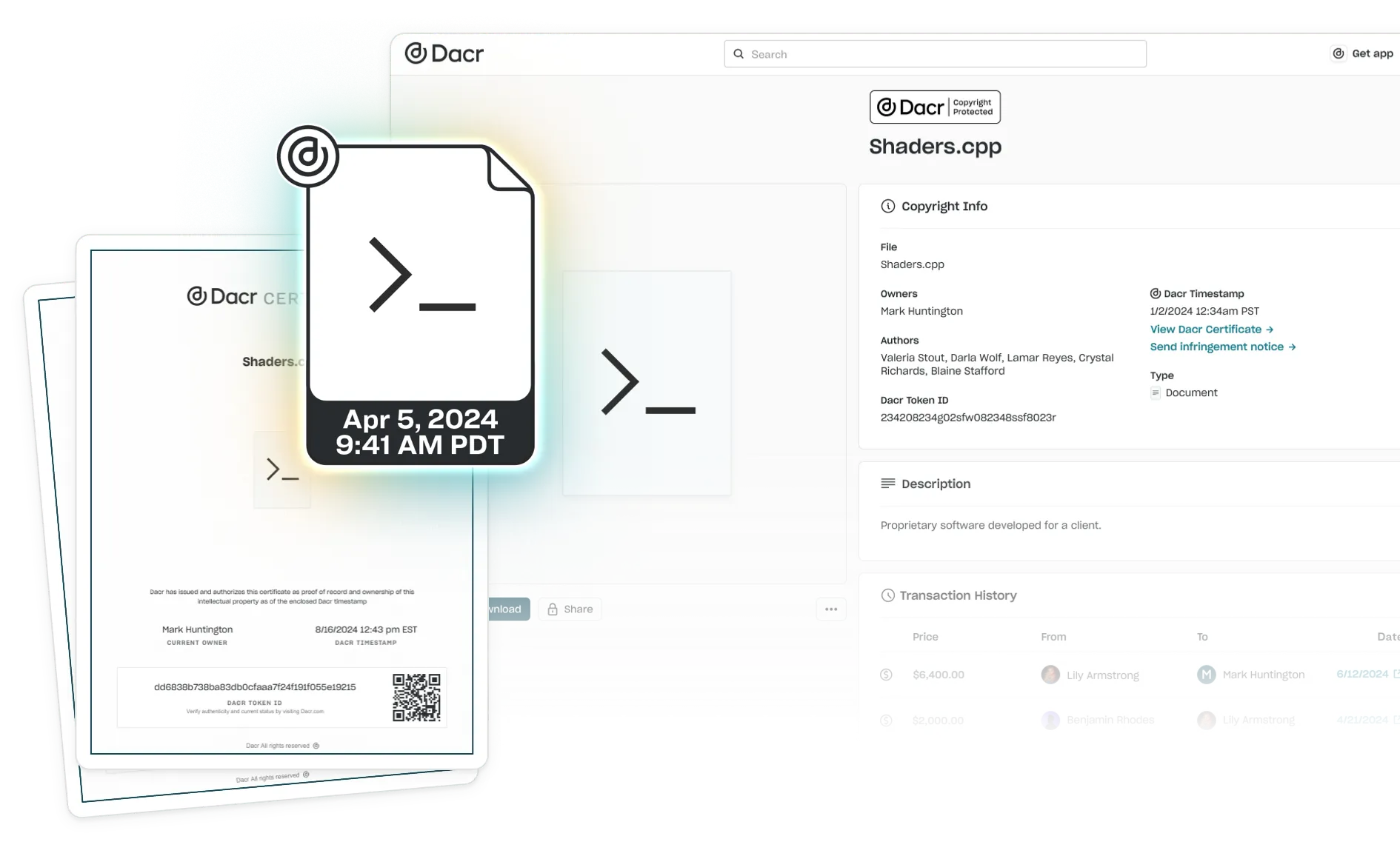 A Dacr copyright page & certificate for your code