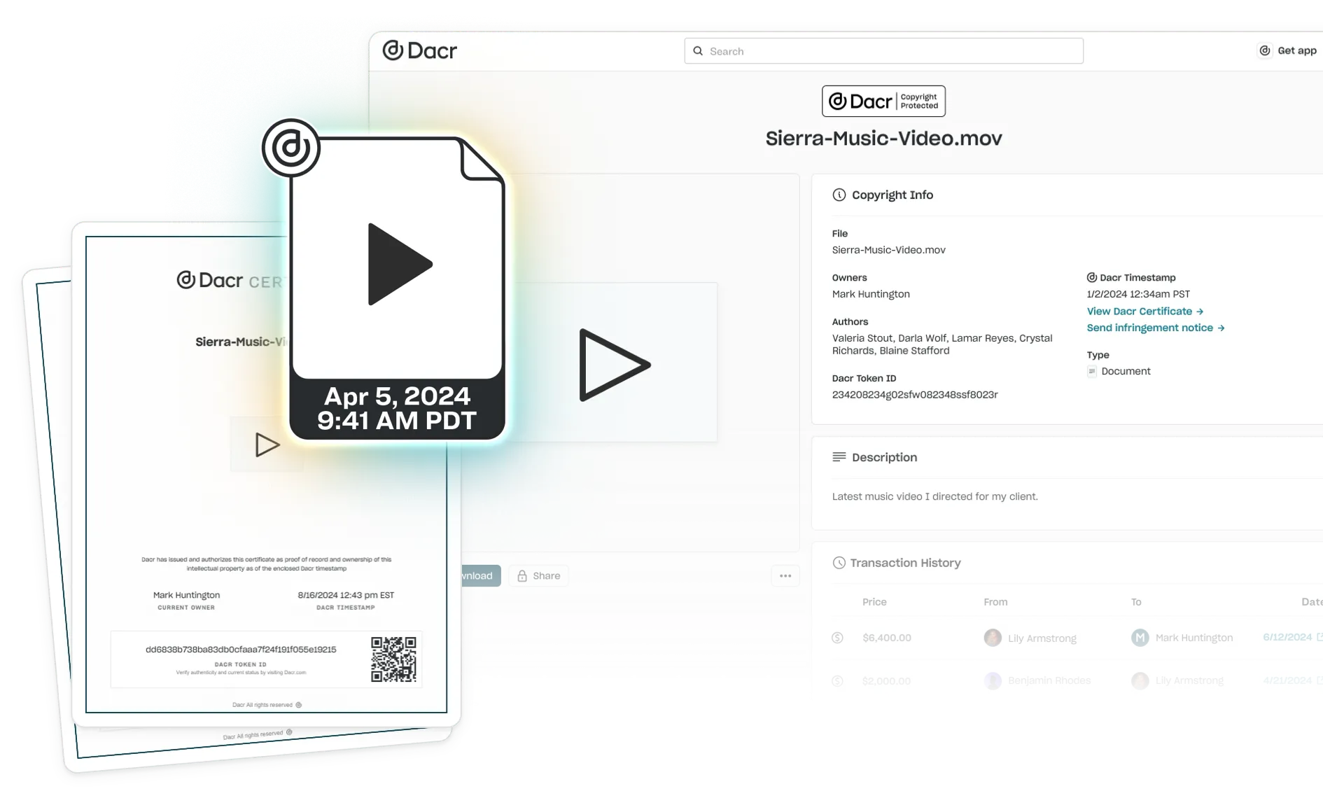 A Dacr copyright page & certificate for your video