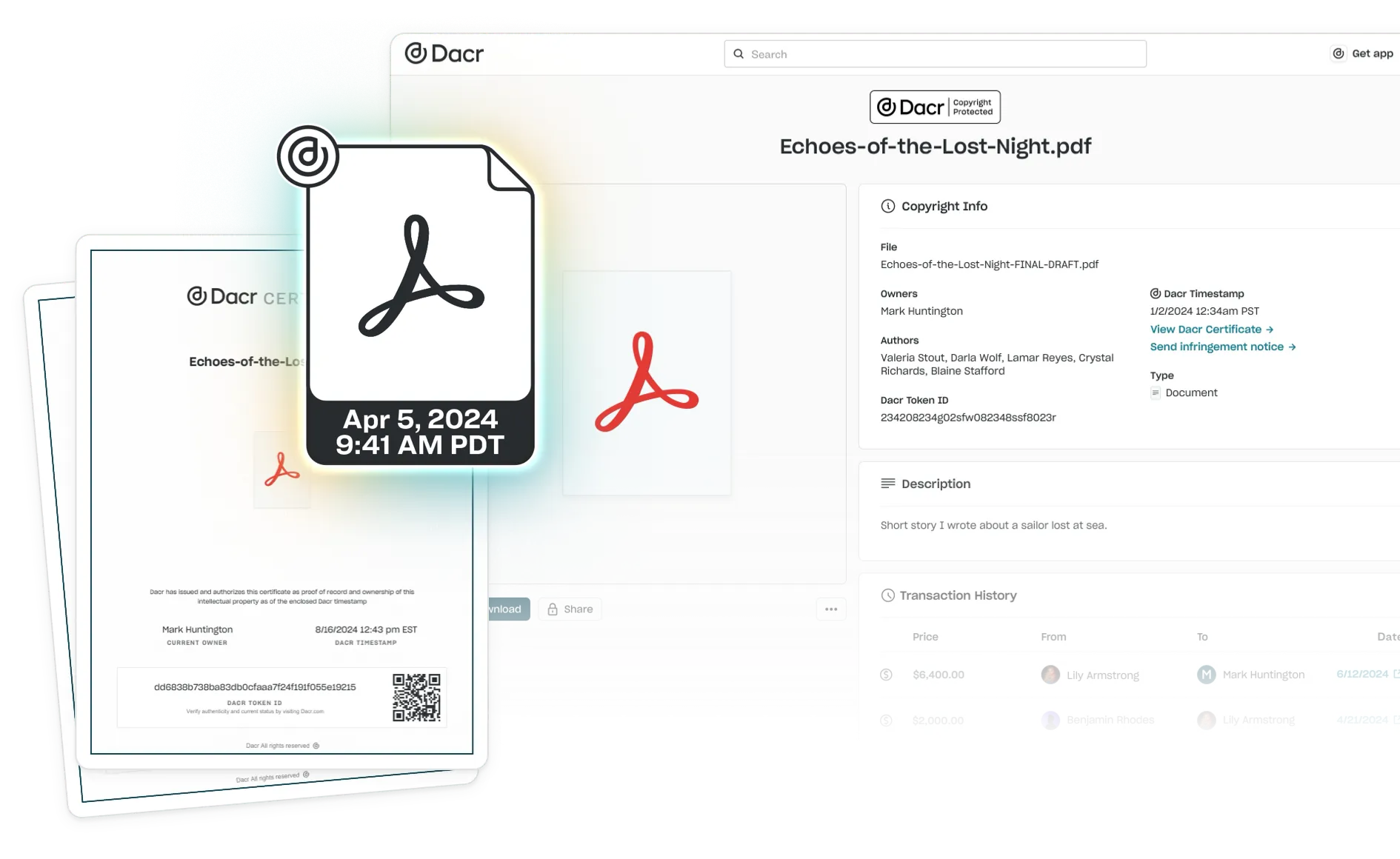 A Dacr copyright page & certificate for your writing