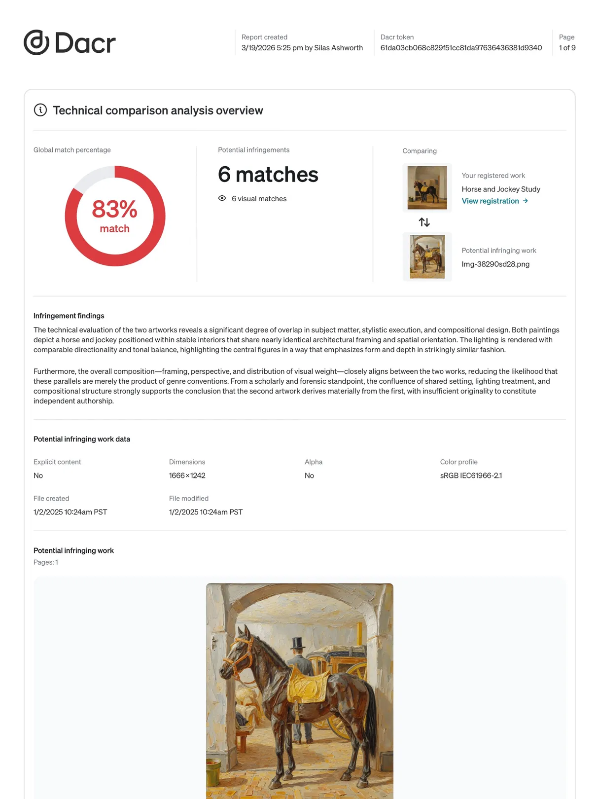 Artwork infringement report cover page