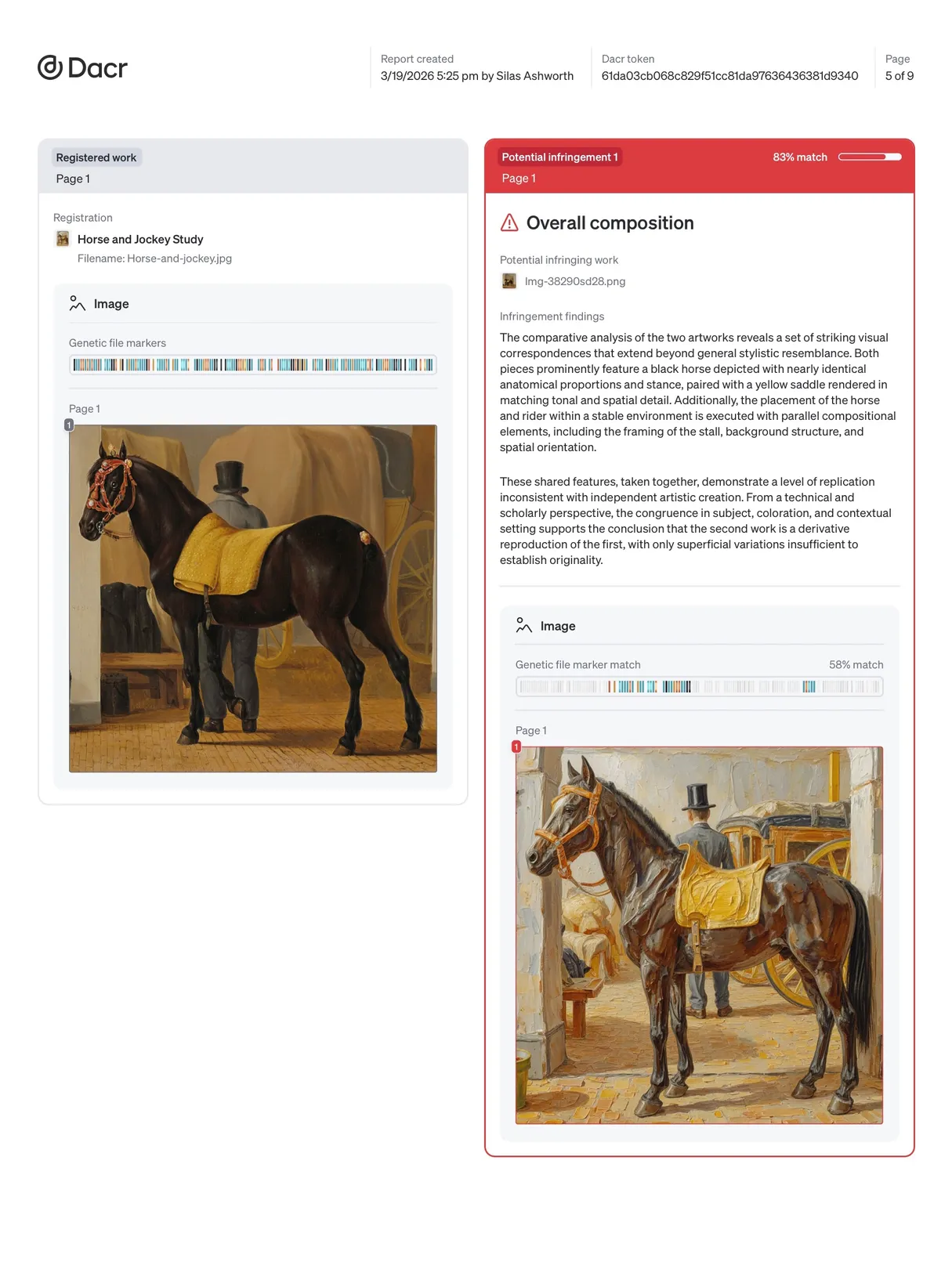 Artwork infringement report detail page