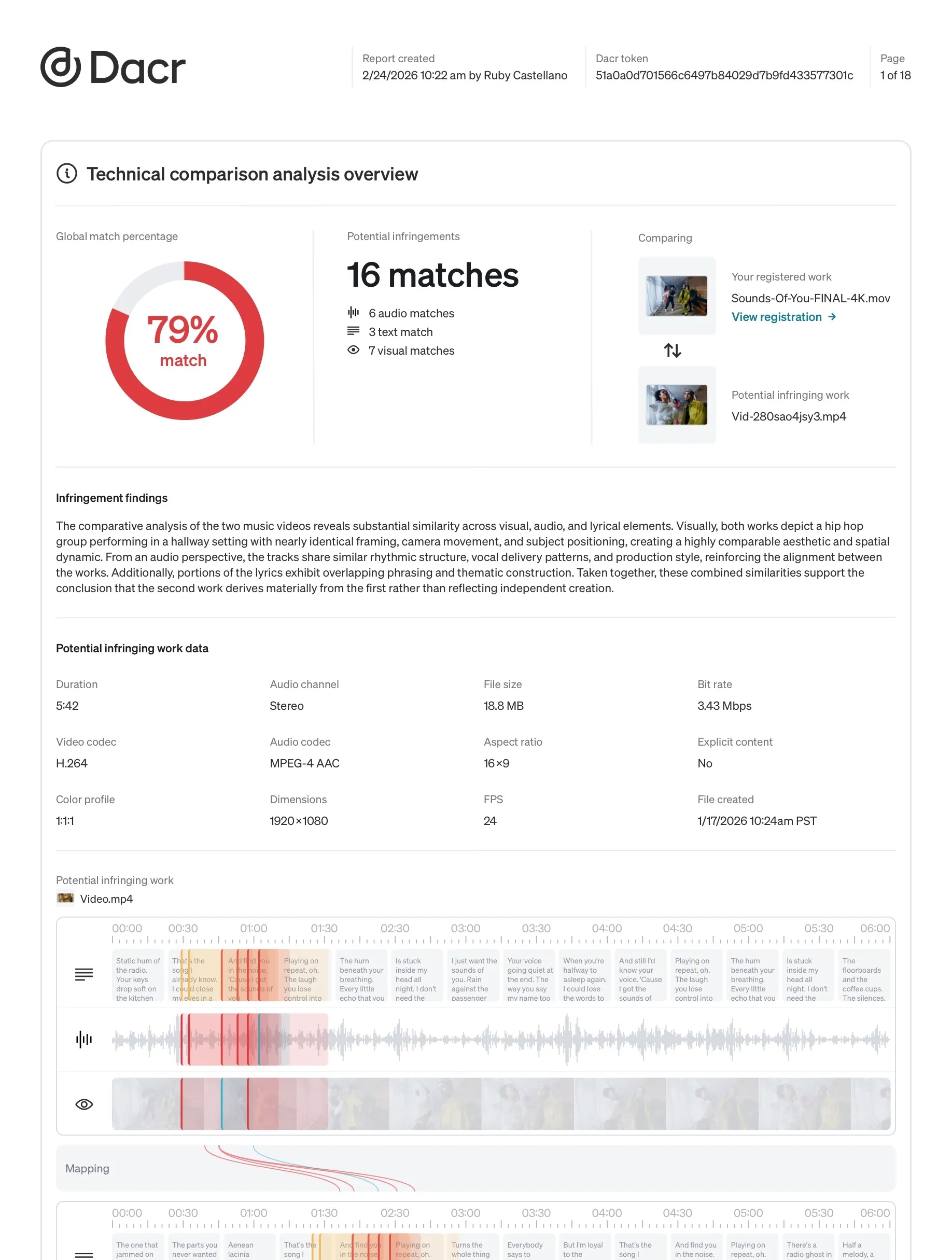 Video infringement report cover page