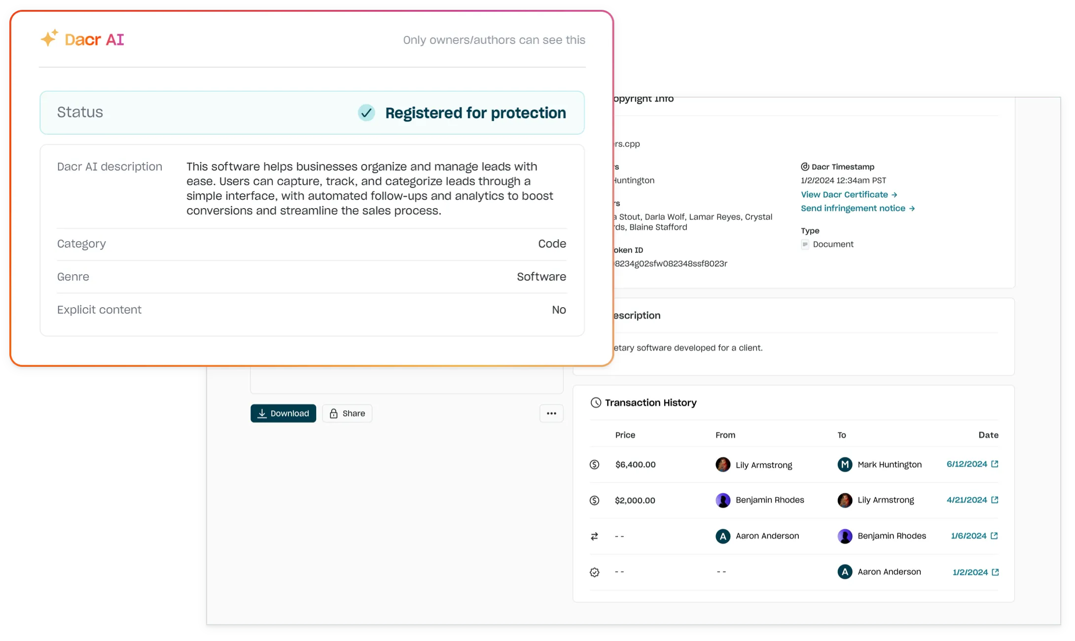 A copyright registed with Dacr AI
