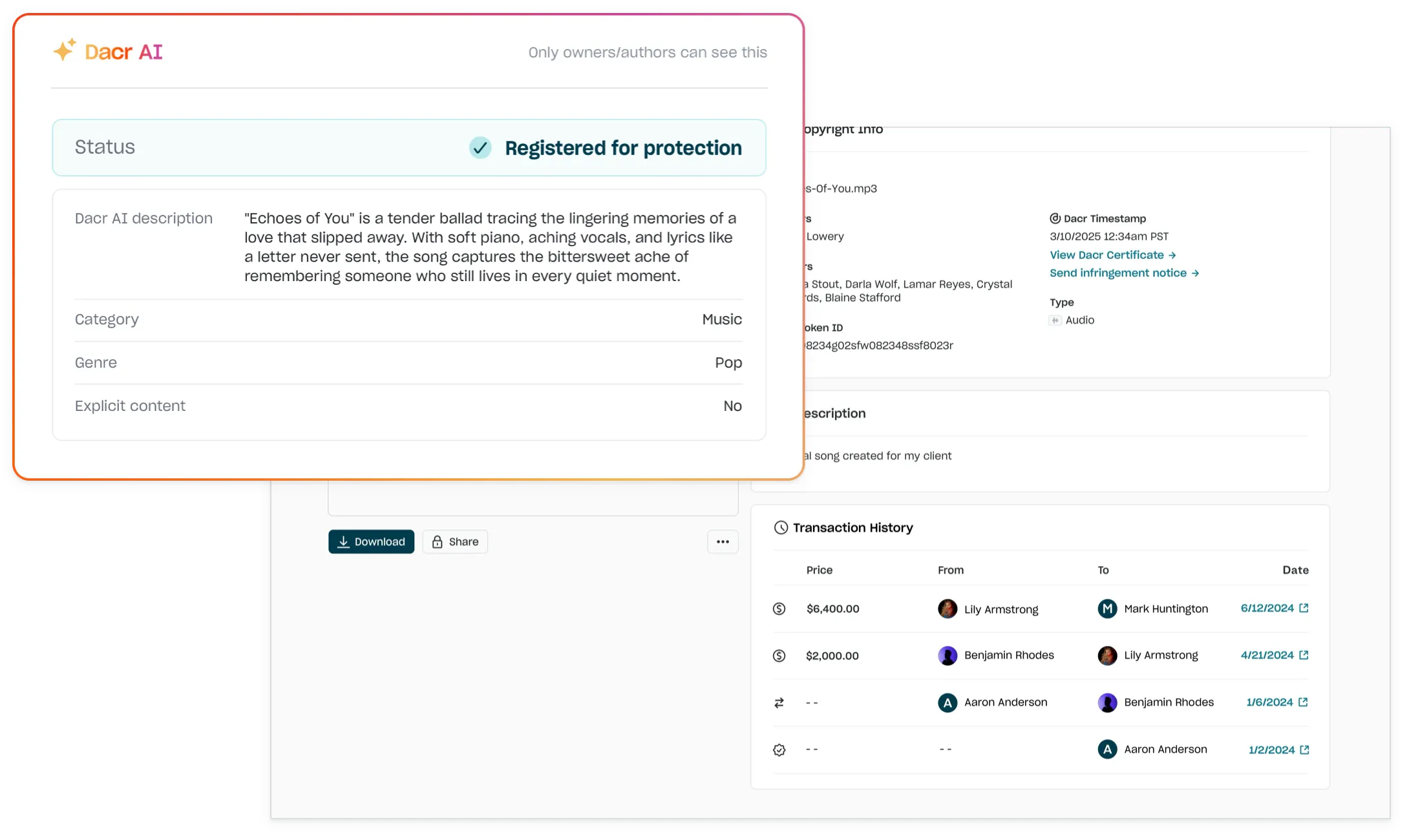 A copyright registed with Dacr AI