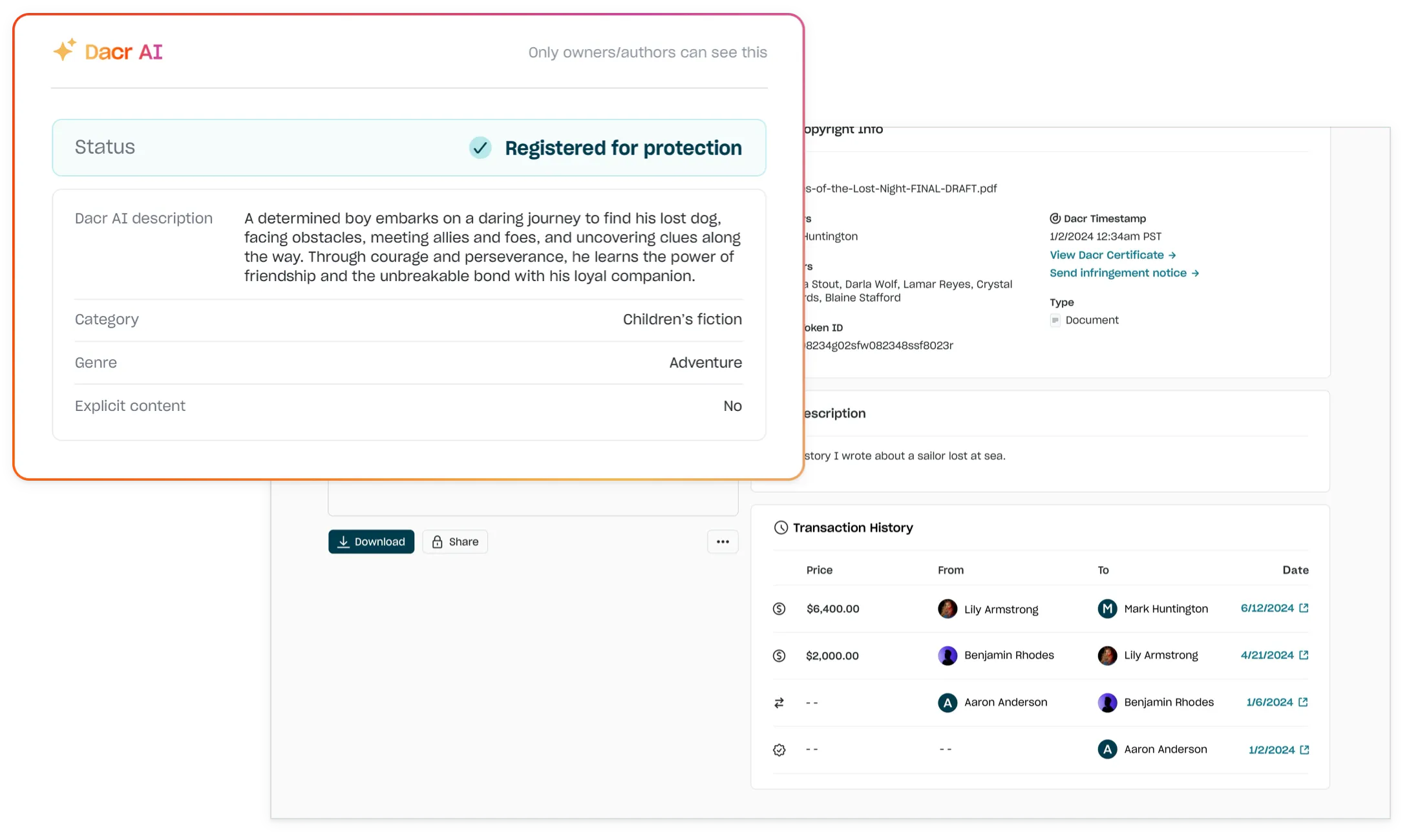 A copyright registed with Dacr AI